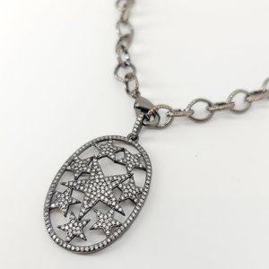 NEW Pave CZ Diamond Stars Charms Necklace